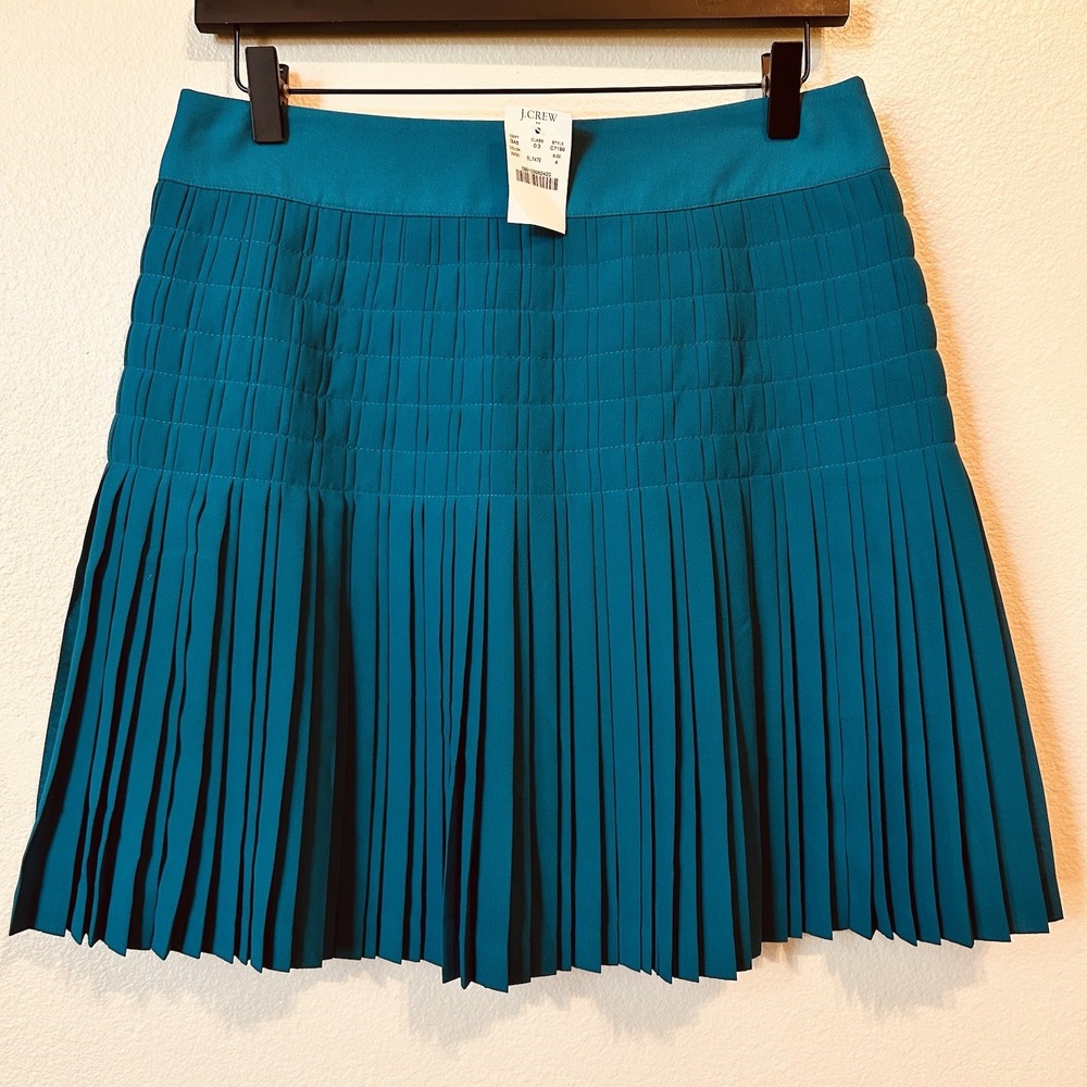J. Crew Pleated Skirt Size 4 Teal Short  Classy Preppy Lined Office Career NWT